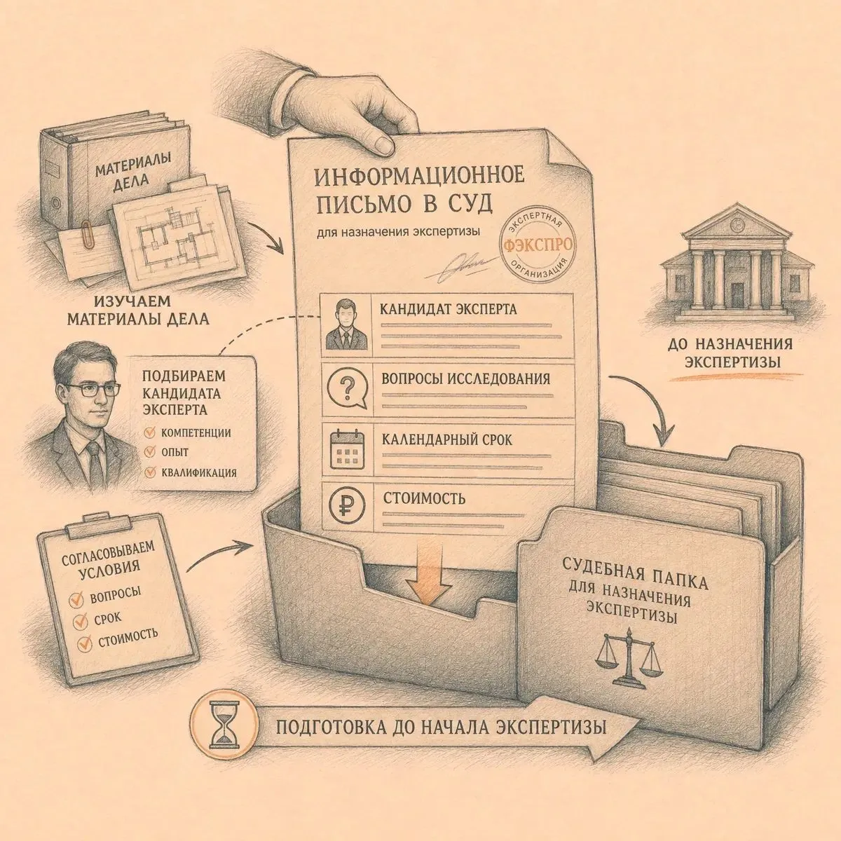 Что включает информационное письмо от экспертной организации в суд?